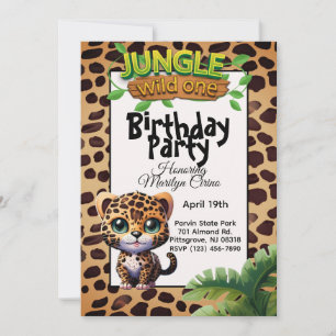 Cute Leopard Print Kitty Cat Wild One Birthday 🐆 Invitation
