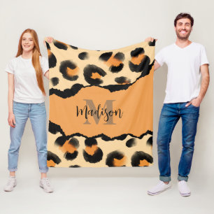 Cute Leopard Print Monogram Fleece Blanket