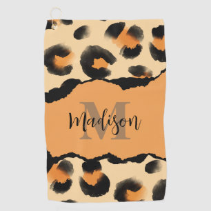 Cute Leopard Print Monogram Golf Towel