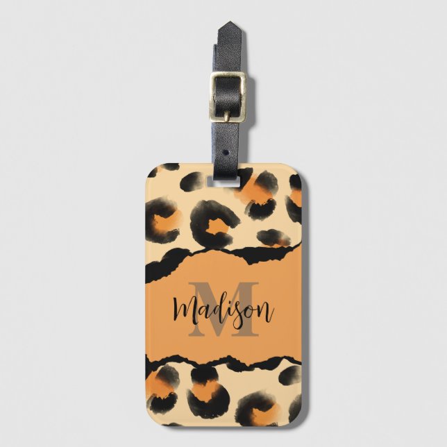 Cute Leopard Print Monogram Luggage Tag (Front Vertical)