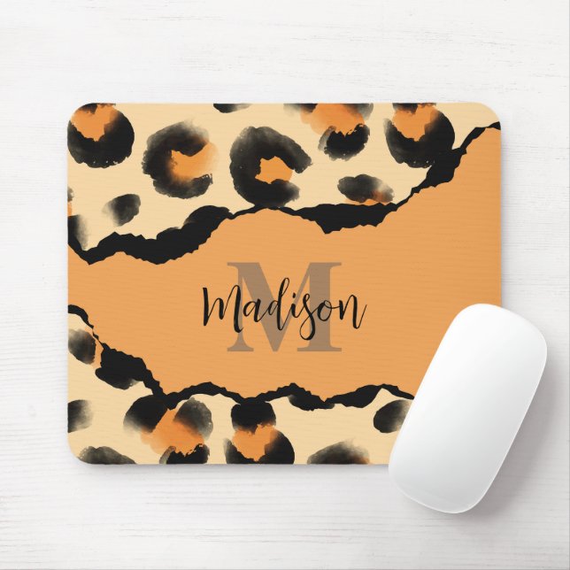 Cute Leopard Print Monogram Mouse Mat (With Mouse)