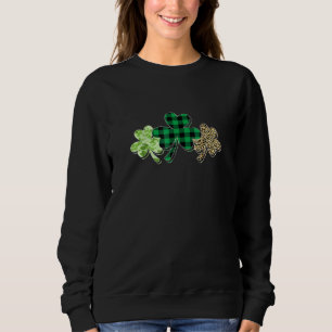 Cute Leopard Print Plaid Shamrock Clover St Patric Sweatshirt
