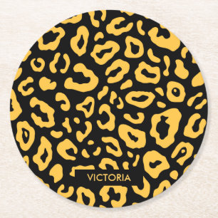 Cute Leopard Print Round Paper Coaster