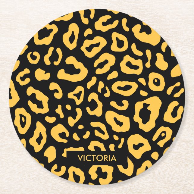 Cute Leopard Print Round Paper Coaster (Front)
