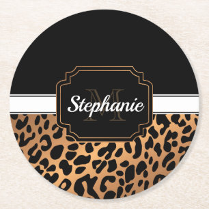 Cute Leopard Print Round Paper Coaster