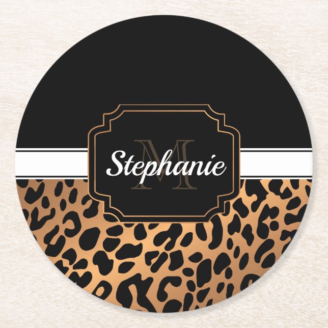 Cute Leopard Print Round Paper Coaster (Front)