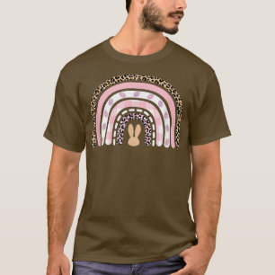 Cute Leopard Rainbow Easter Bunny Easter Eggs Happ T-Shirt