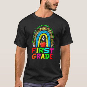Cute Leopard Rainbow First Grade Teacher Back To S T-Shirt