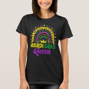 Cute Leopard Rainbow Mardi Gras Queen Women Girls T-Shirt