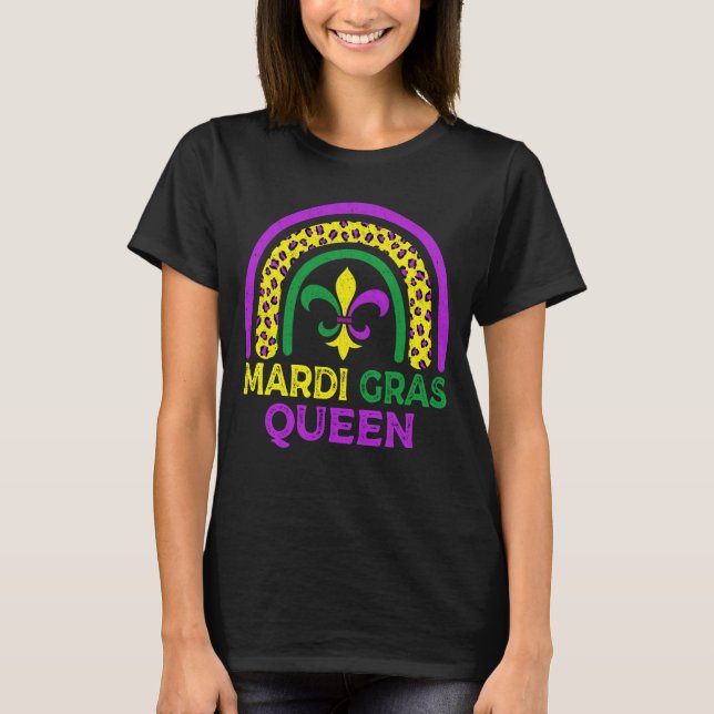 Cute Leopard Rainbow Mardi Gras Queen Women Girls T-Shirt (Front)