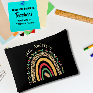 Cute Leopard Rainbow Teachers Day Gifts Black Accessory Pouch
