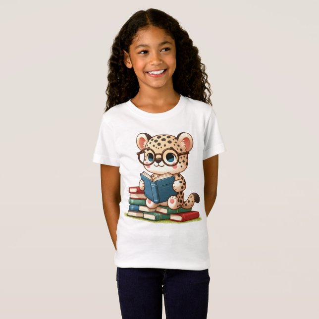 Cute Leopard Reading T-Shirt (Front Full)