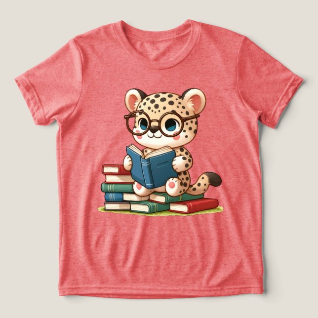 Cute Leopard Reading Tri-Blend Shirt (Design Front)