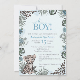 Cute Leopard Safari Boy Baby Shower Invitation