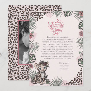 Cute Leopard Safari Girl Baby Shower Thank You Card