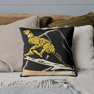 Cute Leopard Safari Wildlife Big Cat Black Custom Cushion