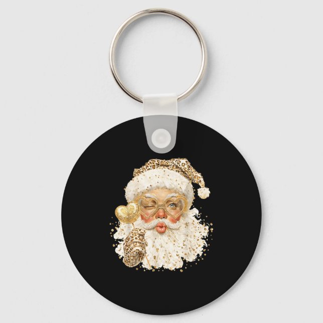 Cute Leopard Santa Claus Merry Christmas 2026 Prep Key Ring (Front)