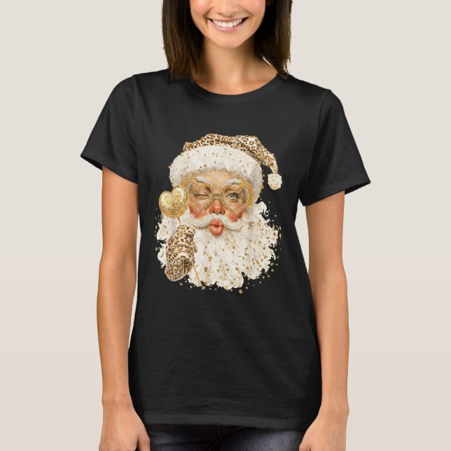 Cute Leopard Santa Claus Merry Christmas 2026 Prep T-Shirt (Front)