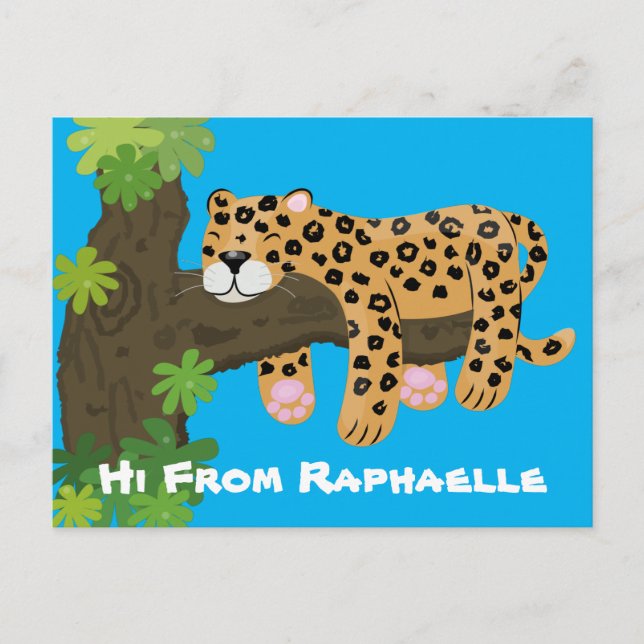 Cute leopard sleeping cartoon illustration postcard (Front)