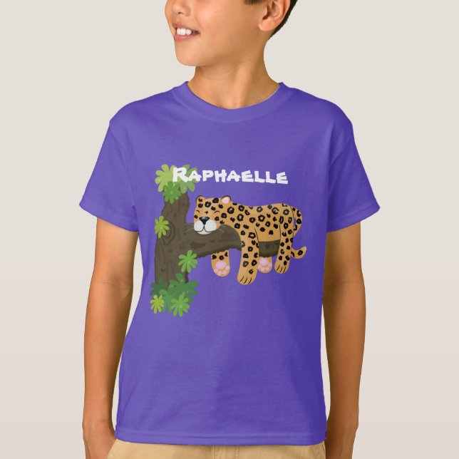 Cute leopard sleeping cartoon illustration T-Shirt (Front)