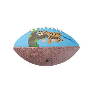 Cute leopard sleeping in tree cartoon illustration american football
