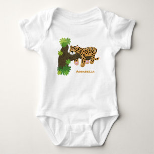 Cute leopard sleeping in tree cartoon illustration baby bodysuit