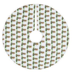 Cute leopard sleeping in tree cartoon illustration brushed polyester tree skirt