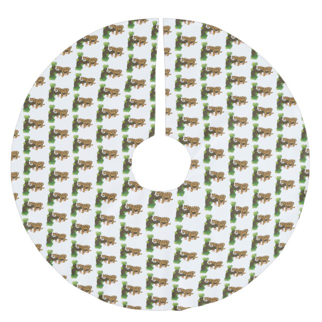 Cute leopard sleeping in tree cartoon illustration brushed polyester tree skirt (Front)