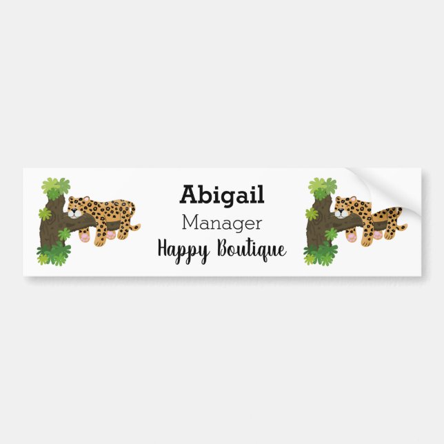 Cute leopard sleeping in tree cartoon illustration bumper sticker (Front)