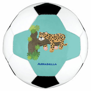 Cute leopard sleeping in tree cartoon illustration football