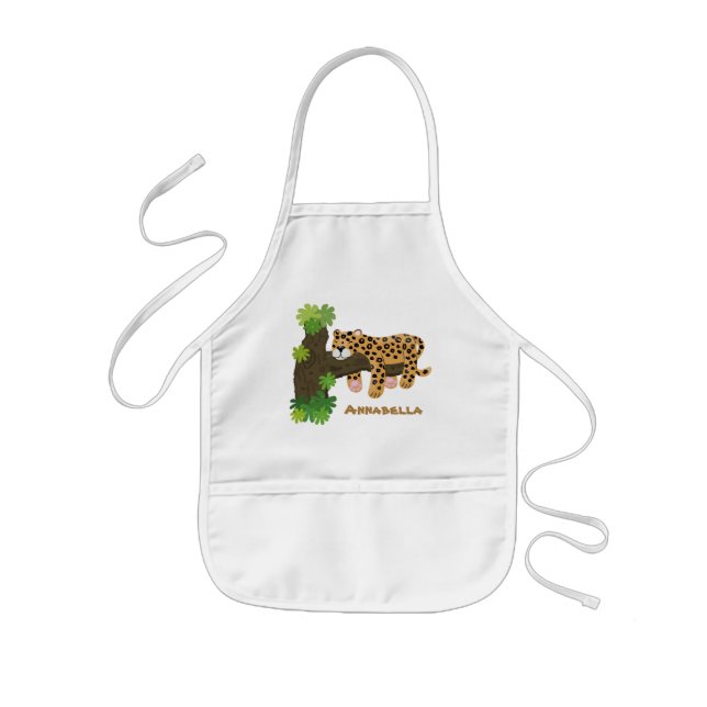 Cute leopard sleeping in tree cartoon illustration kids apron (Front)