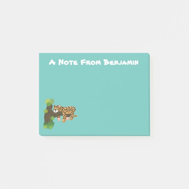 Cute leopard sleeping in tree cartoon illustration post-it notes (Front)