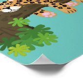 Cute leopard sleeping in tree cartoon illustration poster (Corner)