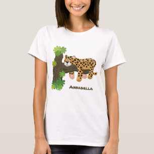 Cute leopard sleeping in tree cartoon illustration T-Shirt