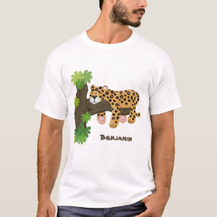 Cute leopard sleeping in tree cartoon illustration T-Shirt