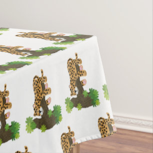 Cute leopard sleeping in tree cartoon illustration tablecloth