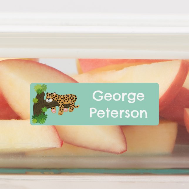 Cute leopard sleeping in tree cartoon personalised (Affixed)