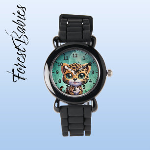 Cute Leopard Whimsical Enchanted Forest Moon Kids Watch