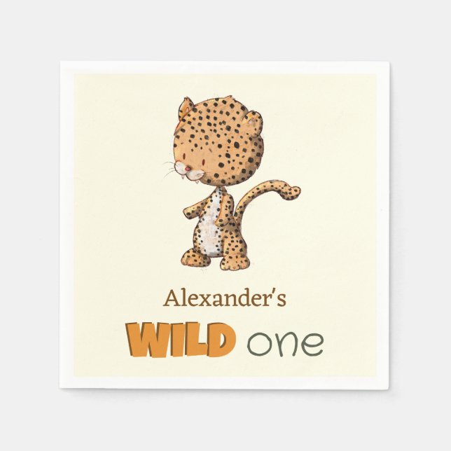 Cute Leopard Wild One Birthday Napkin (Front)