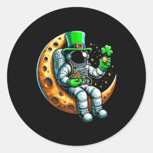Cute Leprechaun Astronaut In Moon Space Saint Patr Classic Round Sticker