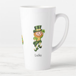 Cute leprechaun, calligraphy & pot of gold latte mug