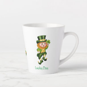 Cute leprechaun, calligraphy & pot of gold latte mug