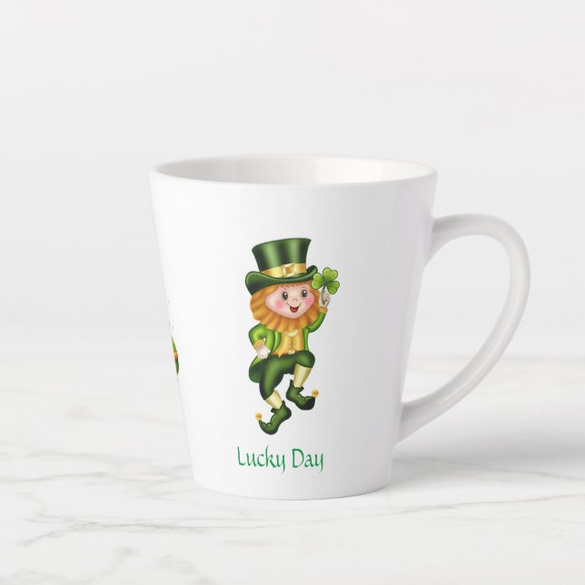 Cute leprechaun, calligraphy & pot of gold latte mug (Right)
