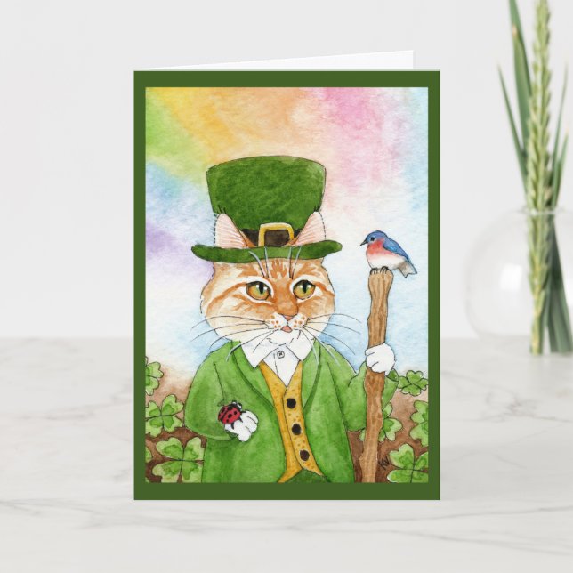 Cute Leprechaun Cat, St Paddy's Day, Spring card (Front)