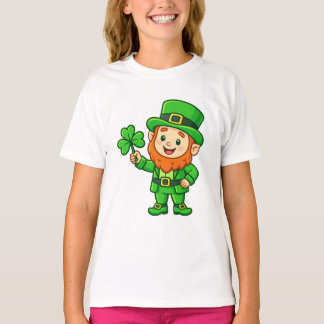 Cute Leprechaun Holding Shamrock Lucky St. Patrick T-Shirt