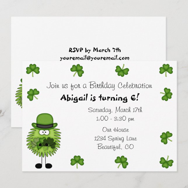 Cute Leprechaun Irish St Patrick's Day Birthday Invitation (Front/Back)