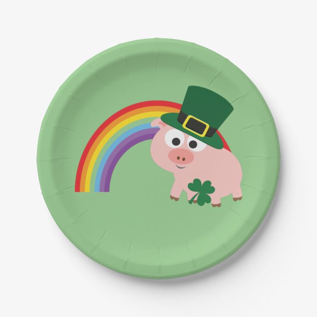 Cute Leprechaun Pig Paper Plate (Front)