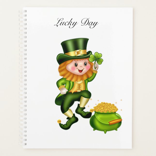 Cute leprechaun & pot of gold planner (Front)