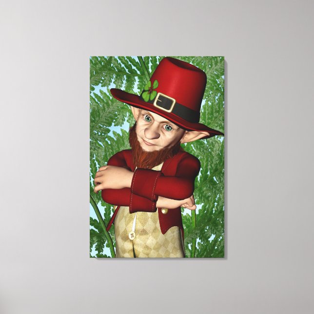 Cute Leprechaun Shamrock Irish Folklore Art Canvas Print (Front)