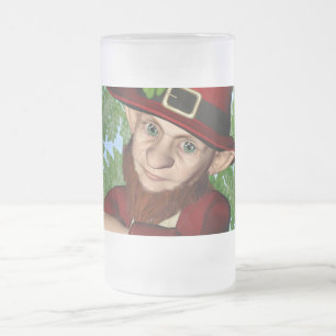Cute Leprechaun Shamrock Irish Folklore Art Frosted Glass Beer Mug